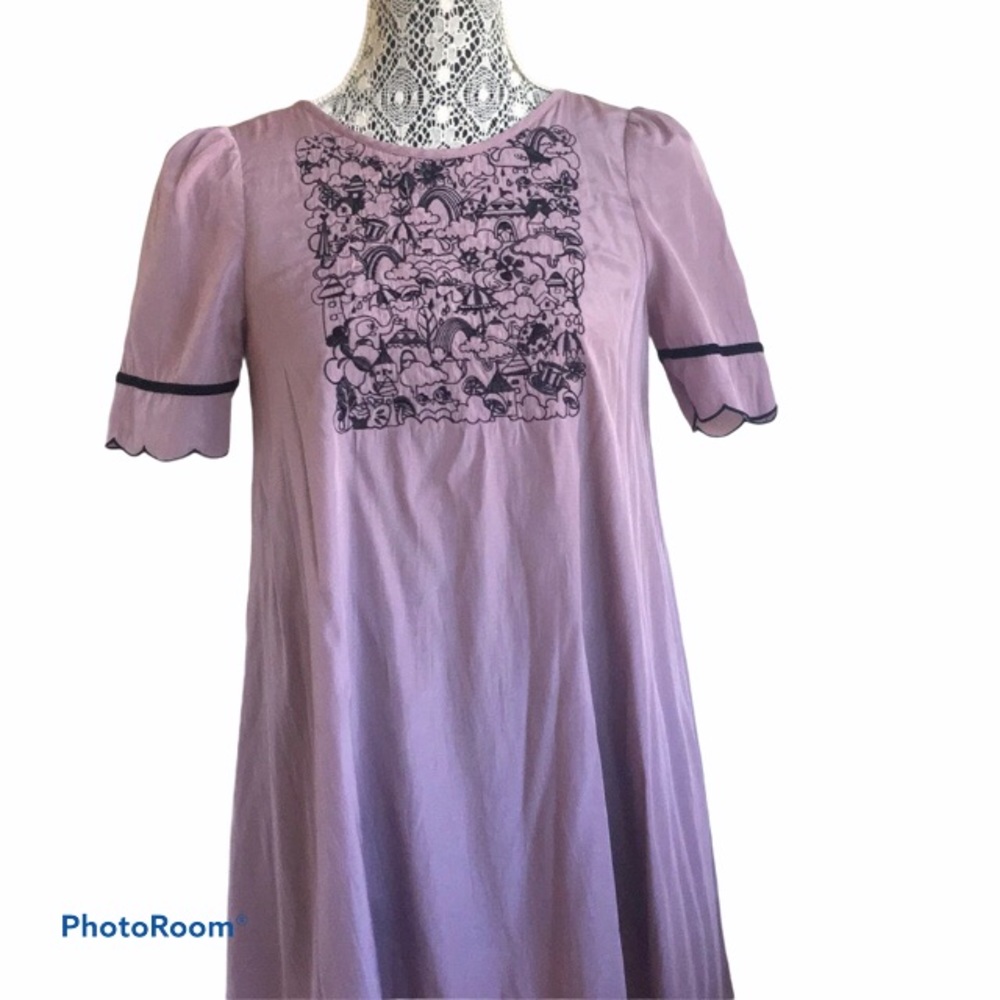 Mushroom Embroidered mini dress farmhouse cottage core
